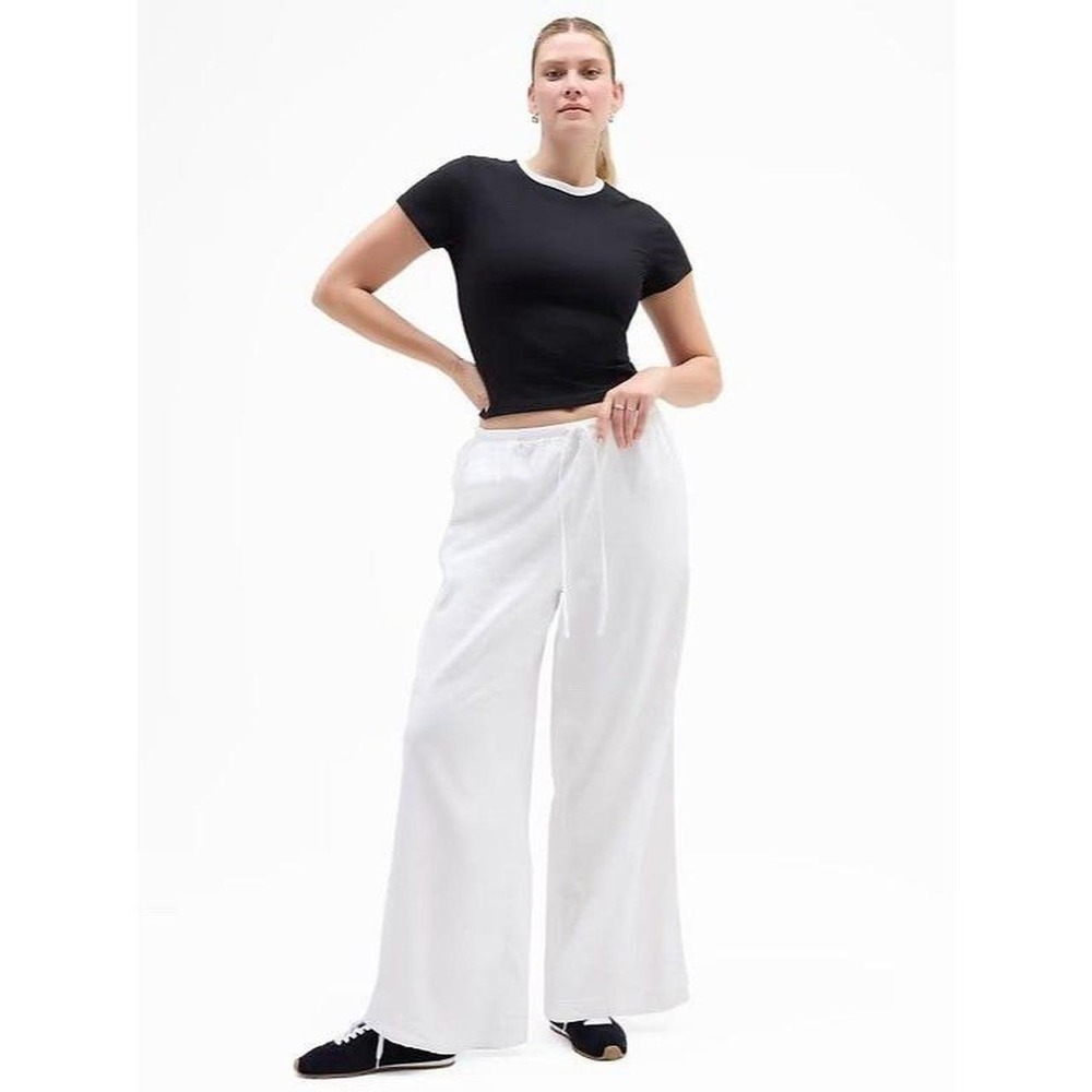 Athleta Paradise Wide Leg Pant Women M White Linen Blend Breathable Coastal Boho
